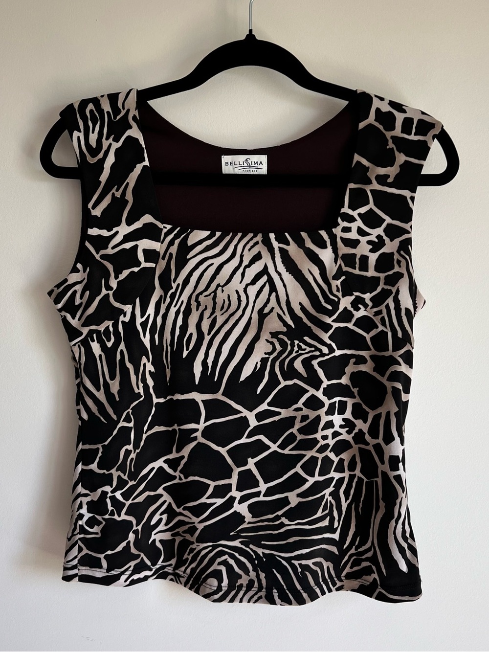 Vintage Brown & Beige Animal Print Square Neck Cropped Tank Top